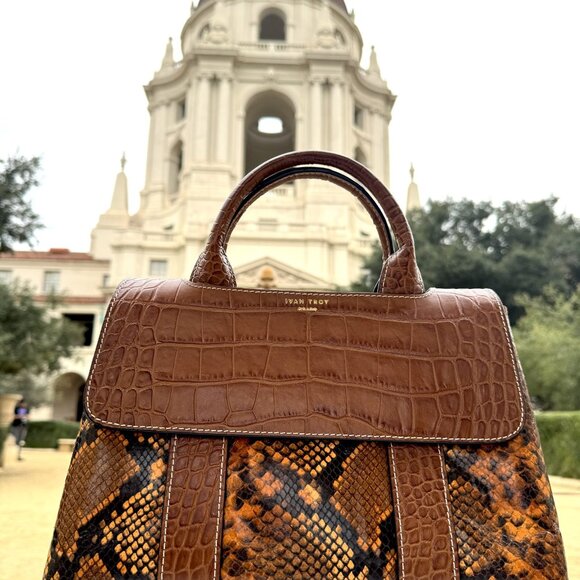 Bianca Brown Embossed Snake Top Handle Bag - Picture 8 of 8